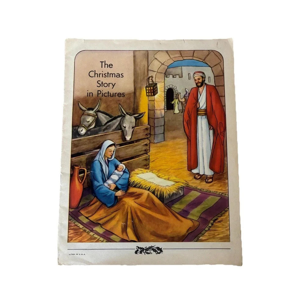 Vintage The Christmas Story In‎ pictures Book Colorful Christmas Time Gift Music
